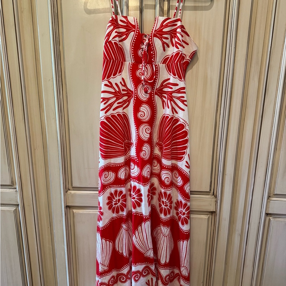 FARM Rio Red and White Midi Dress